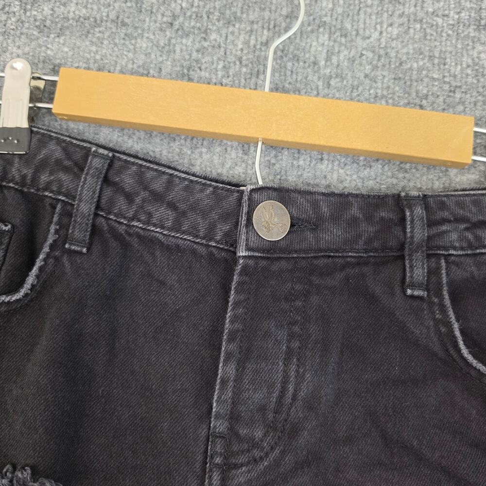 One Teaspoon Shorts 28 Bandits Denim Black Distressed Cut Off Hippie Relaxed Fit - Picture 2 of 10